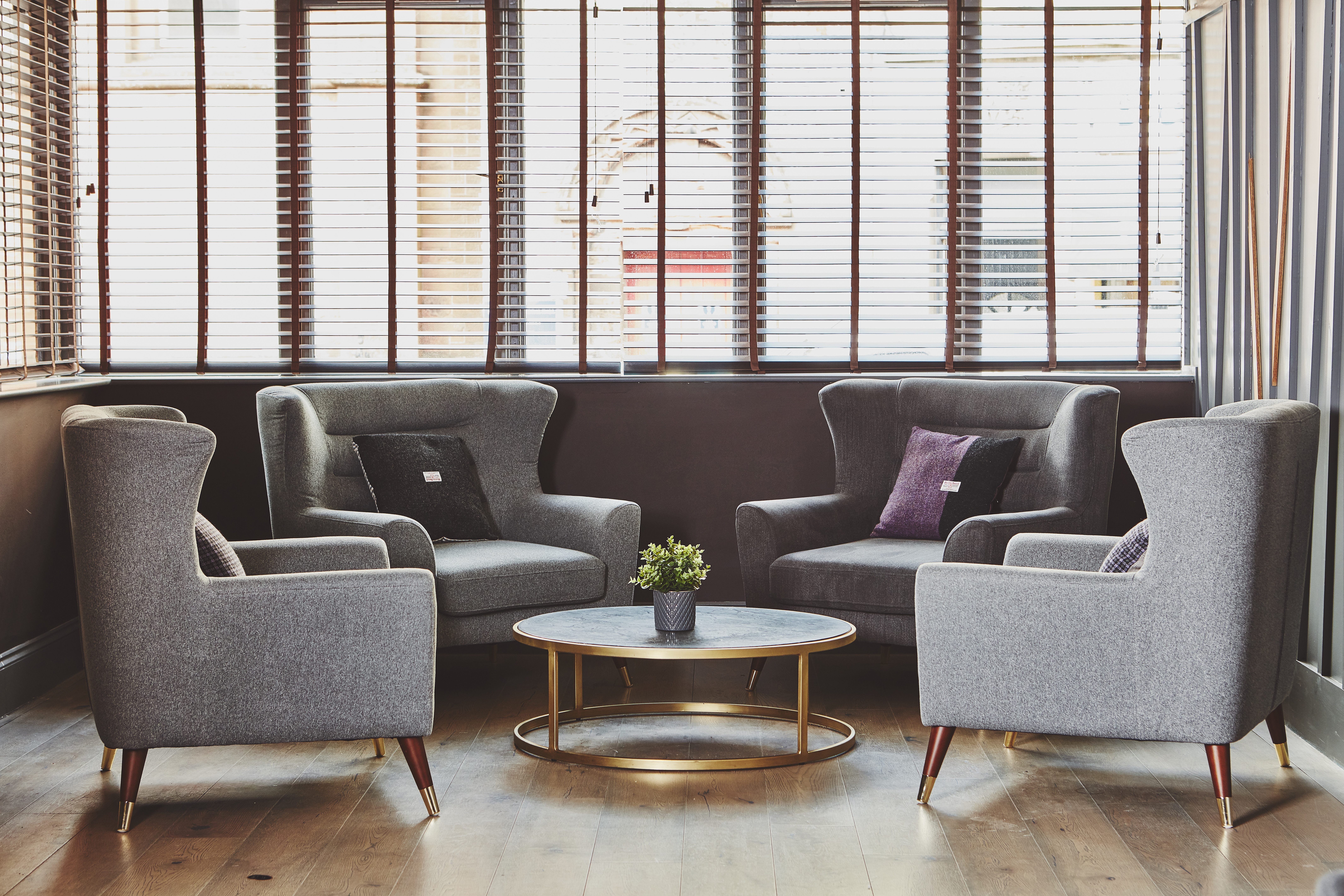 Window seating area in the newly refurbished lounge at The Scot Hotel in Oban